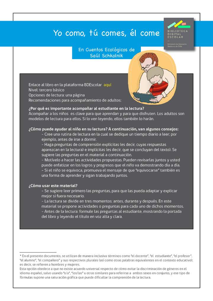 Plan lector 3° básico Yo como, tú comes, él come Imagen portada