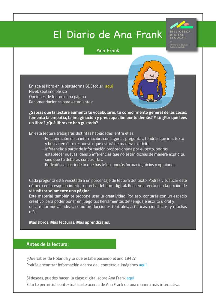 Plan lector 7° básico El Diario de Ana Frank Imagen portada
