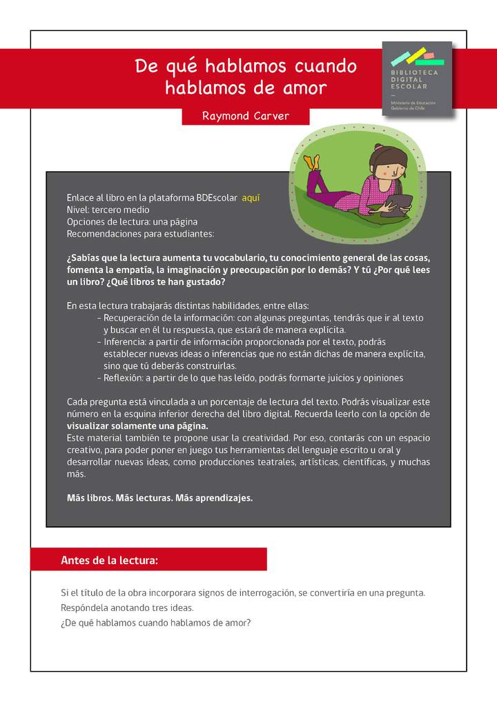 Plan lector III° medio De qué hablamos cuando hablamos de amor Imagen portada