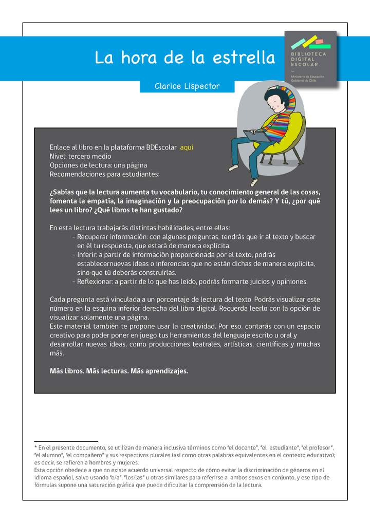 Plan lector III° medio La hora de la estrella Imagen portada