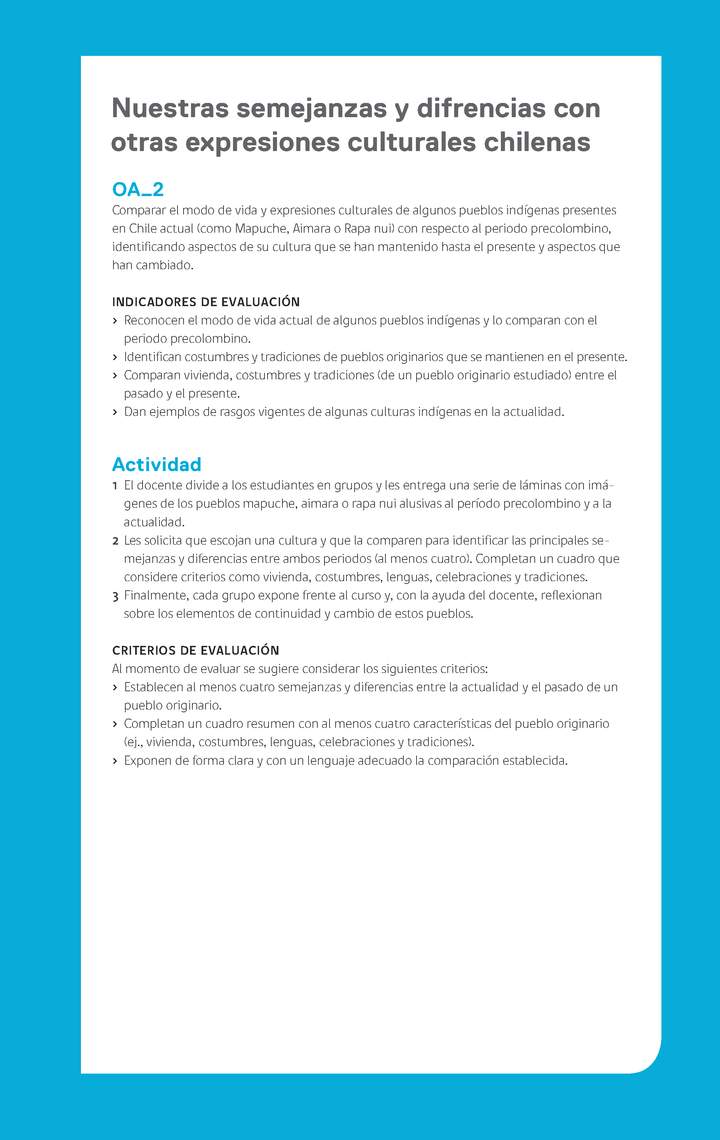 Evaluación Programa - OA02 - Nuestras semejanzas y diferencias con otras expresiones culturales chilenas Imagen portada