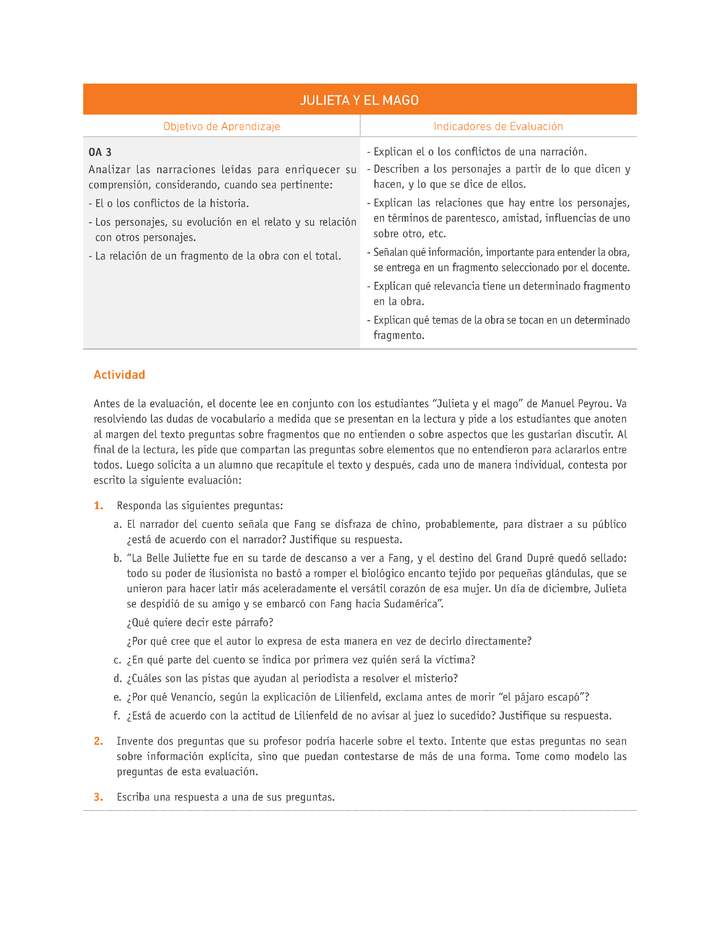 Evaluación Programas - LE08 OA03 - U3 - JULIETA Y EL MAGO Imagen portada