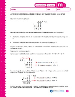 Multiplicación de números naturales usando algoritmo Imagen portada