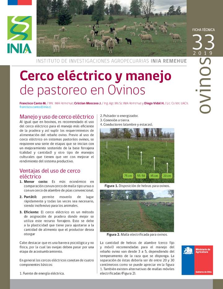 Ficha cerco eléctrico y manejo de pastoreo de ovinos, INIA Imagen portada