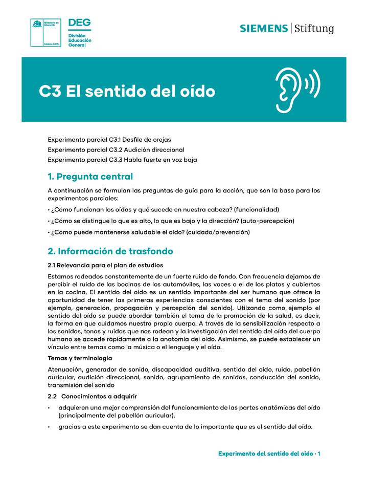 Aprendo jugando - Ficha siemens - Salud - Experimento sentido del oído Imagen portada