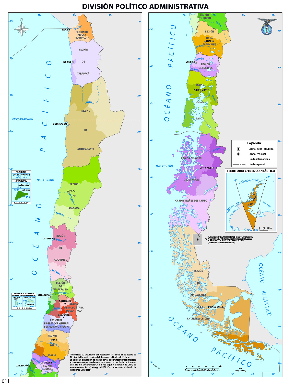 Mapa con la división política de Chile a color Imagen portada